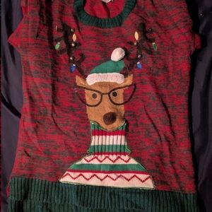 Festive Reindeer Sweater with Antlers and Bells